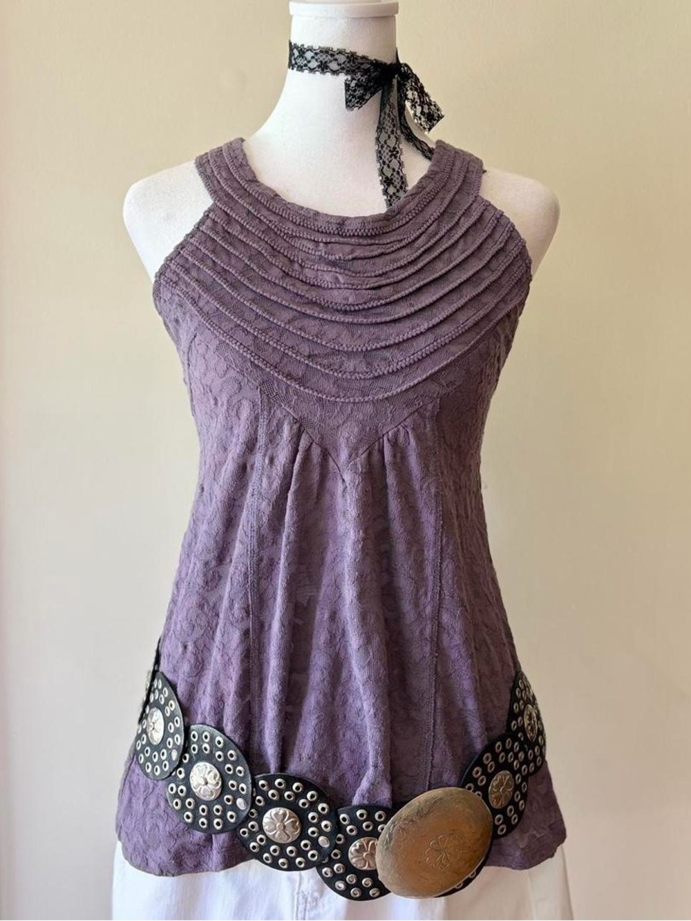 RARE Free People vintage Y2K fairy boho embroidered tank top purple floral S